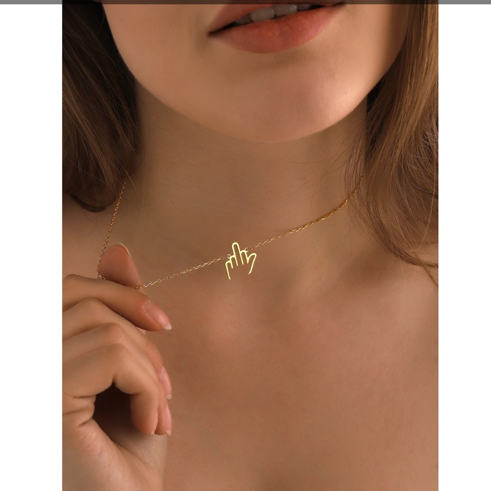 NEW Dainty Personalized gold tiny middle finger 16” gold necklace